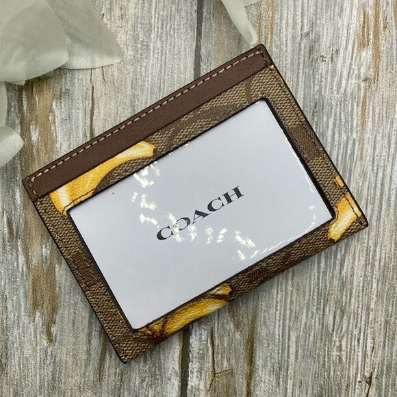 Limited Slim Id Card Case In Signature Canvas With Banana Print Bag Purse Wallet - Picture 4 of 7